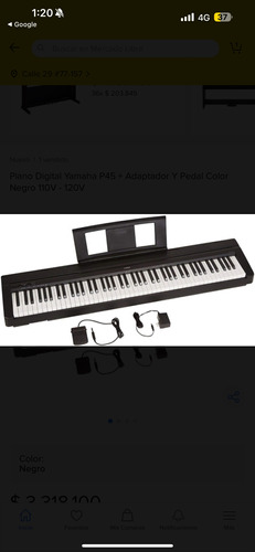 Piano Digital Negro Yamaha P45 P-45 Con Fuente
