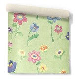 Papel Vinilizado F/ Verde Con Flores Cuentos Muresco 7809/1