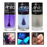 Kit 3 Esmaltes Anita Top Coat Neon + Fosco + Top Brilho