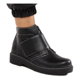 Botas Botinetas Abrojo Velcro Taco Bajo Mujer Eco Cuero 2465