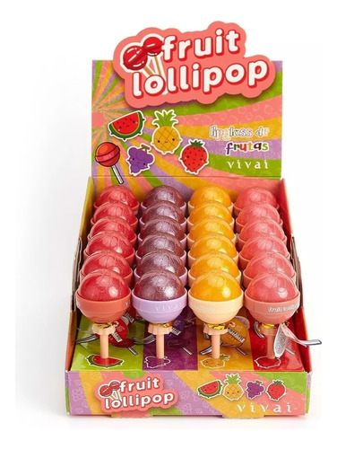 Box C/24 Unid Lip Gloss Hidratante De Frutas Lollipop Vivai