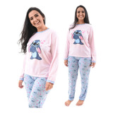 Pijama De Frio Feminino Adulto Inverno Longo  Rosa 