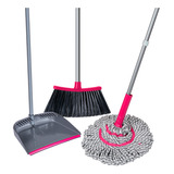 Kit Mop Mr. Twister Con Recogedor Quita Pelusa Y Escoba 