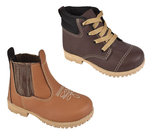 Combo 2 Botas Infantil Masculina Bebê Menino Jeca + Coturno