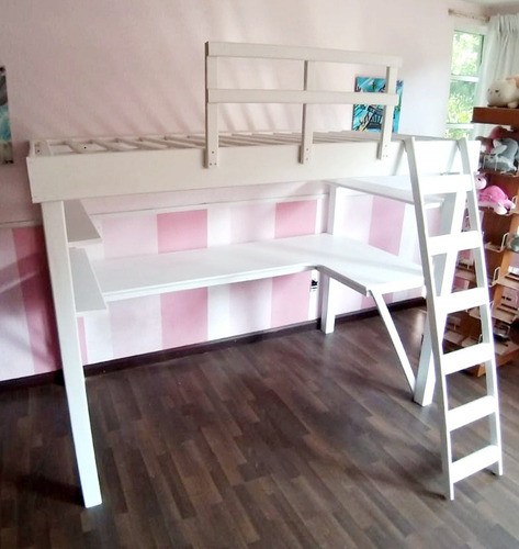 Cama Alta Matrimonial Escritorio Y Repisas