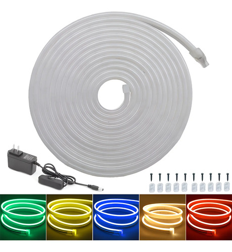 Tiras De Led Luz De Neón Flexible 5m Ip67 Con Eliminador 12v