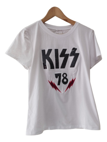 Remera Mujer Bordada Lentejuelas Kiss