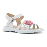 Sandalia Piel Huarache Niña Flor Blanco/fiusha Pasitos 11-21