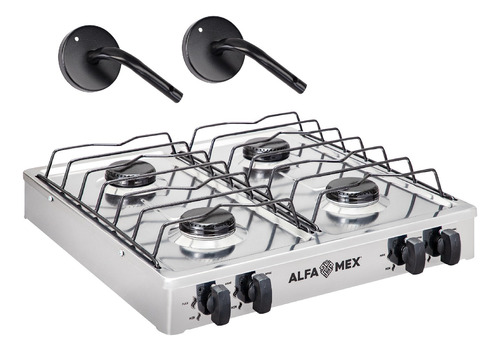 Parrilla A Gas Lp De Acero Inox. 4 Quemadores Alfamex 313