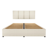 Recamara Cama Cabecera Napoles Individual Madera Tapiz Beige