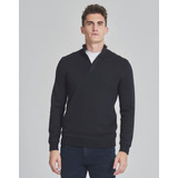 Sweater Trent, Medio Cierre, Hombre, Algodón, Negro, Equus