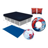 Kit Forro E Capa P/ Piscina 3000 L+ Bola+ Boias Homem Aranha