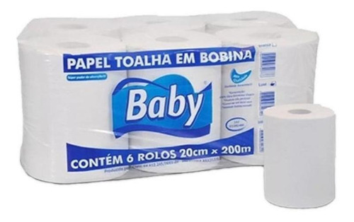 Papel Toalha Bobina Baby Virgem 6x20x200m