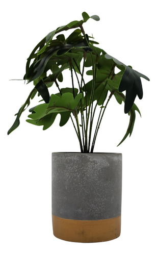 Planta Artificial Tropical Macetero Ceramica Gris Con Dorado