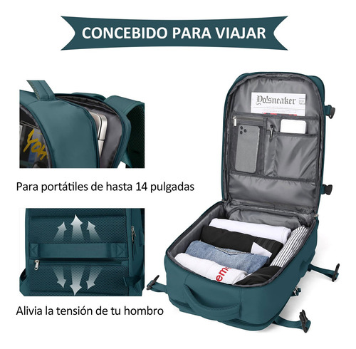 Mochila De Viaje De Gran Capacidad Con Hombros Usb Puerto Color Verde Oscuro Diseño De La Tela Liso