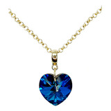 Collar Gran Romance Gold Cristal Genuino Bermuda Blue