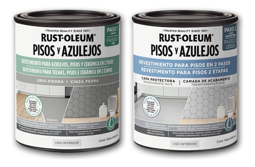 Pintura Para Pisos Azulejos Y Cerámicos 2 Pasos Rust Oleum Acabado Mate Color Gris Piedra