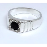 Anillo De Plata Para Hombre Piedra Negra 