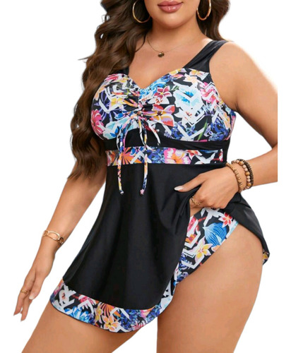 Traje Baño Negro Gordita Talla Extra Grande Playa Blusón Xls