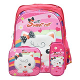 Mochila Lonchera Lapicera Gatito Sweet Cat 3d Rosa Primaria Ll23bpm059 Lluvia