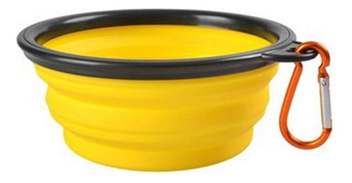 Plato Portatil Plegable Silicon Mascota 450ml Perro Gato Color Amarillo