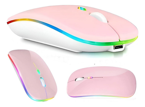 Mouse Sem Fio Recarregável Elegante Click Silencioso Led Rgb