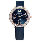 Reloj Swarovski Cristal Frost Azul Malla De Cuero - Original