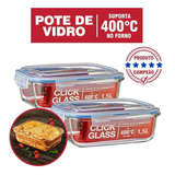 Kit 2 Potes De Vidro 100% Herméticos 1,5l Click Glass Cor Transparente