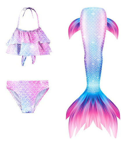 Niña 3 Piezas Bikini Traje De Baño Diseño Cola Sirena