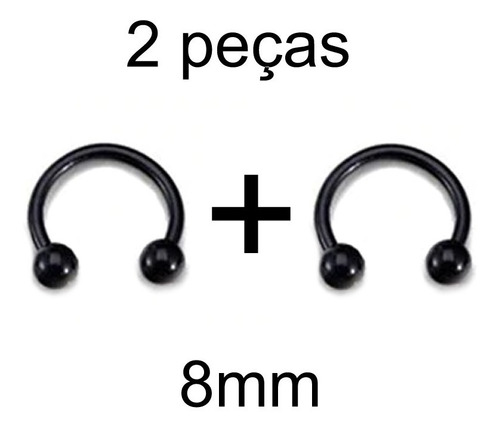 Par Piercing Orelha E Tragus Ferradura Aço Bolinha 8mm