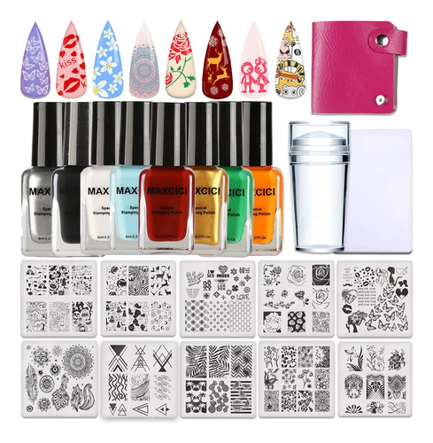 Kit De Sellos De Unas De 8 Colores, Esmalte De Estampado De 