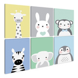 Set Cuadros Canvas Decorativo Niños Cuarto Bebé Animalitos 
