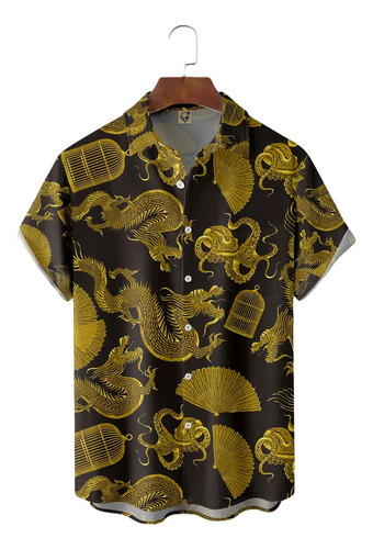 Hjb Camisa Hawaiana Unisex Con Diseño De Dragón Ukiyo-e,