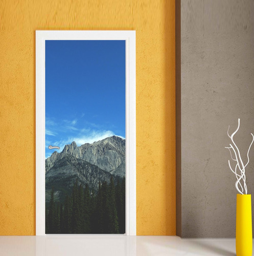 Vinilo Para Puerta Montaña Decoracion Paisaje Cielo Agua M8