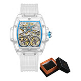 Reloj Mecánico Hueco Transparente Onola Fashion Color Del Bisel Blanco/azul
