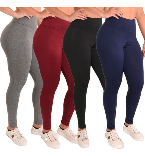 Kit 4 Calça Legging Feminina Slim  Academia Suplex Atacado