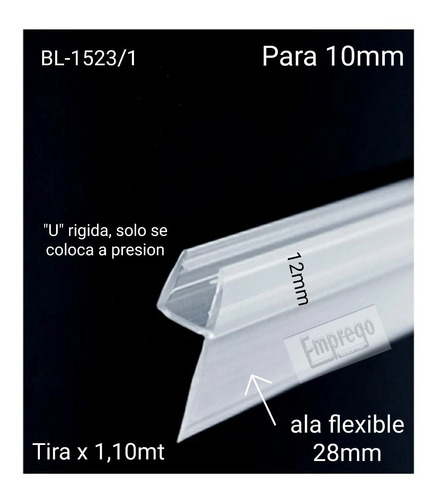 Burlete Para Mampara Y Vidrio Blindex De 10mm-ala 28mm(1.10)