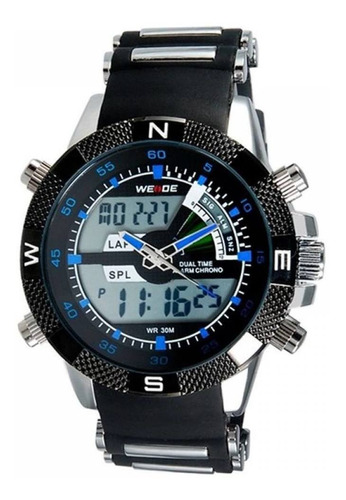 Relógio Masculino Weide Anadigi Wh-1104 - Preto Prata Azul