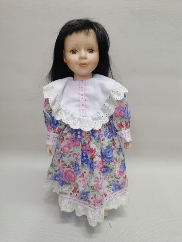 Muñeca De Porcelana Antigua U.s.a Niña Vestido De Flores