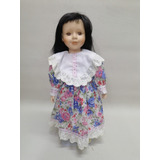 Muñeca De Porcelana Antigua U.s.a Niña Vestido De Flores