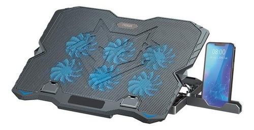 Base Para Notebook Gamer 6 Coolers Luces Celular Noga Za16 E Color Negro Color Del Led Azul
