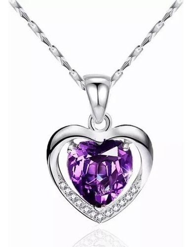 Cristales En Forma De Corazón Collar Mujer Cadenas De Plata Color Violeta