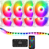 8 Fan 120mm Ventoinha Cooler Rgb Branco Controladora + Fita