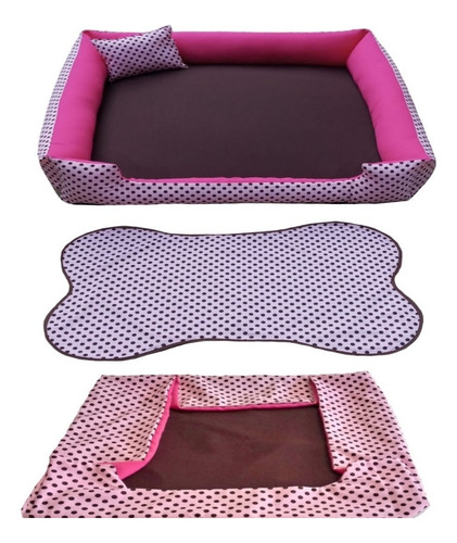 Cama Para Cachorro Grande Gg 95x95 Cm + Tapete E Capa Extra Cor Cama Rosa + Capa Rosa