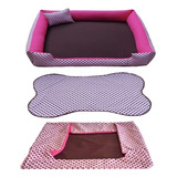 Cama Para Cachorro Grande Gg 95x95 Cm + Tapete E Capa Extra Cor Cama Rosa + Capa Rosa