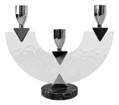 Candelabro De Vidrio Diseño Circulo Incompleto Para 3 Velas 