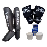 Combo Kit Guantes Tibiales Vendas Mma Muay Thai Kick Boxing