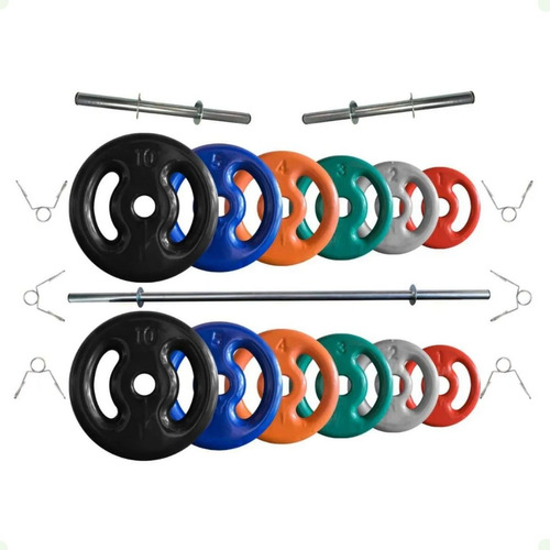 Kit 50kg De Anilhas + 02 Barras De Halteres + Barra De 150cm