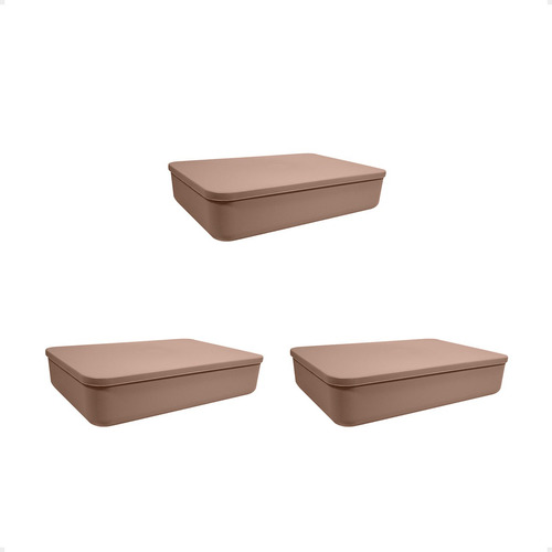 Set X3 Canasto Organizador Plastico Apilable C Tapa 37x26x8