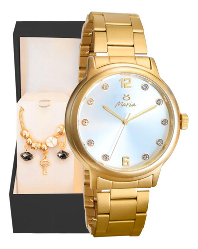 Pulseira Pandora + Relógio Feminino Aço Inox Dourado + Caixa